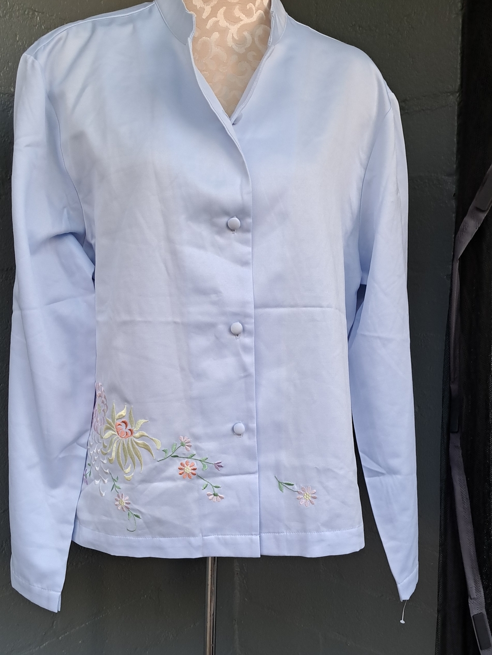 Light Blue Embroidered Mandarin Collar Pajamas